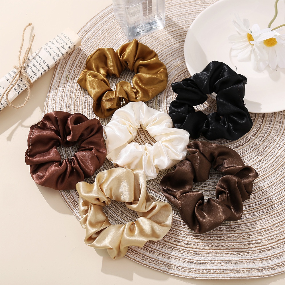 Women Large Silk Satin Scrunchies Retro Solid Color Elastic Hair Ties