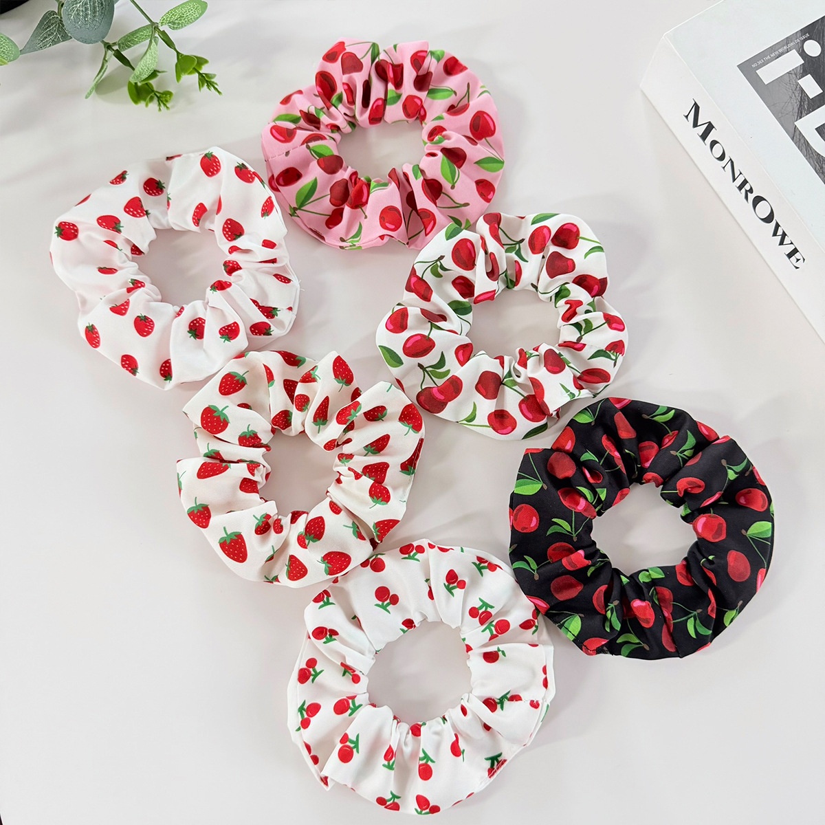 Women's High Elastic Fabric Hair Tie Sweet Cherry Strawberry Print