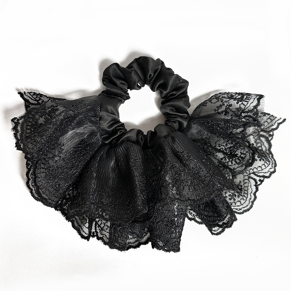 Women's Elegant Low Ponytail Scrunchie Double-Layer Pleated Lace