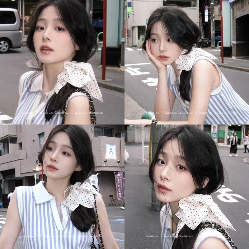 Women's Handmade Spring Ponytail Hair Scrunchie Checkered Fabric