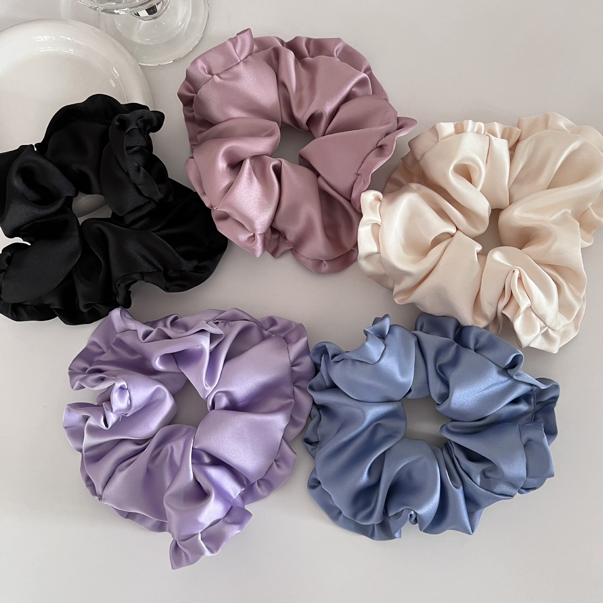 Women's All-Season Satin Ruffle Scrunchie Hair Tie Solid Purple