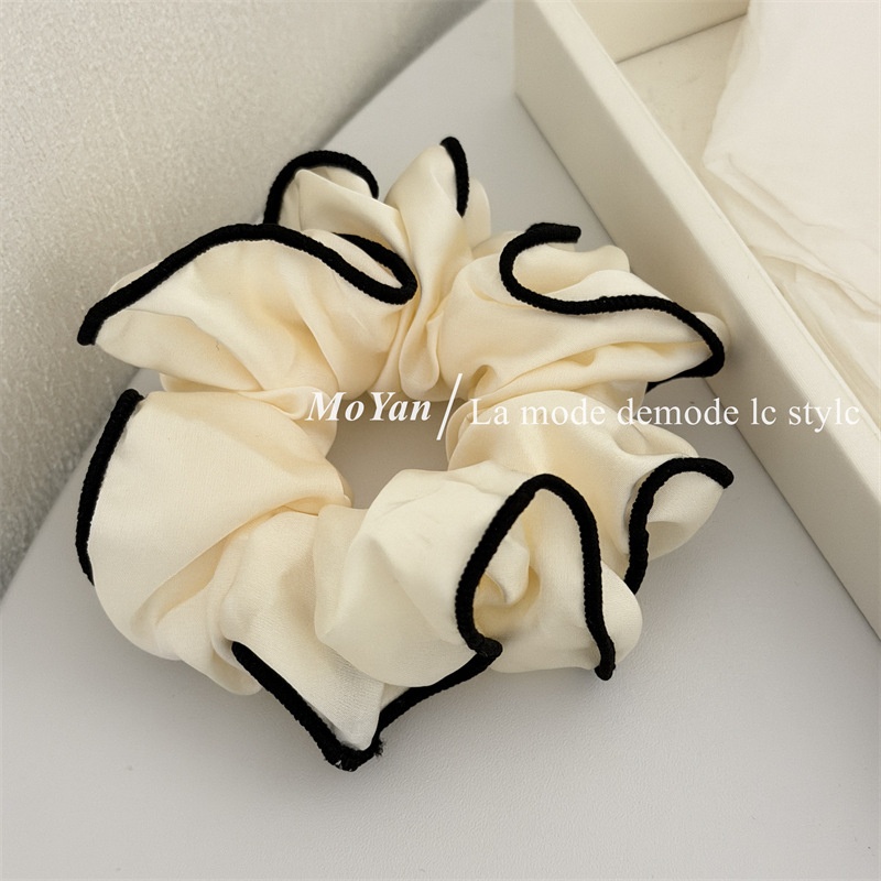 Women's Daily Soft Cloth Ponytail Hair Tie Beige Black Color Block