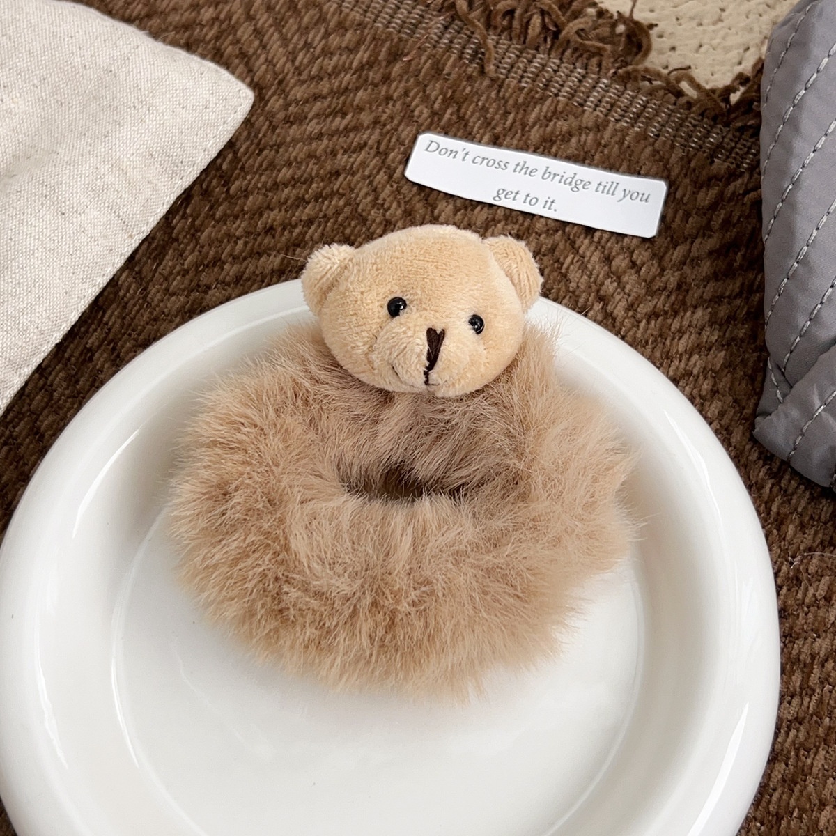 Women's Daily Winter Plush Hair Scrunchie Cute Bear Heart Bowknot