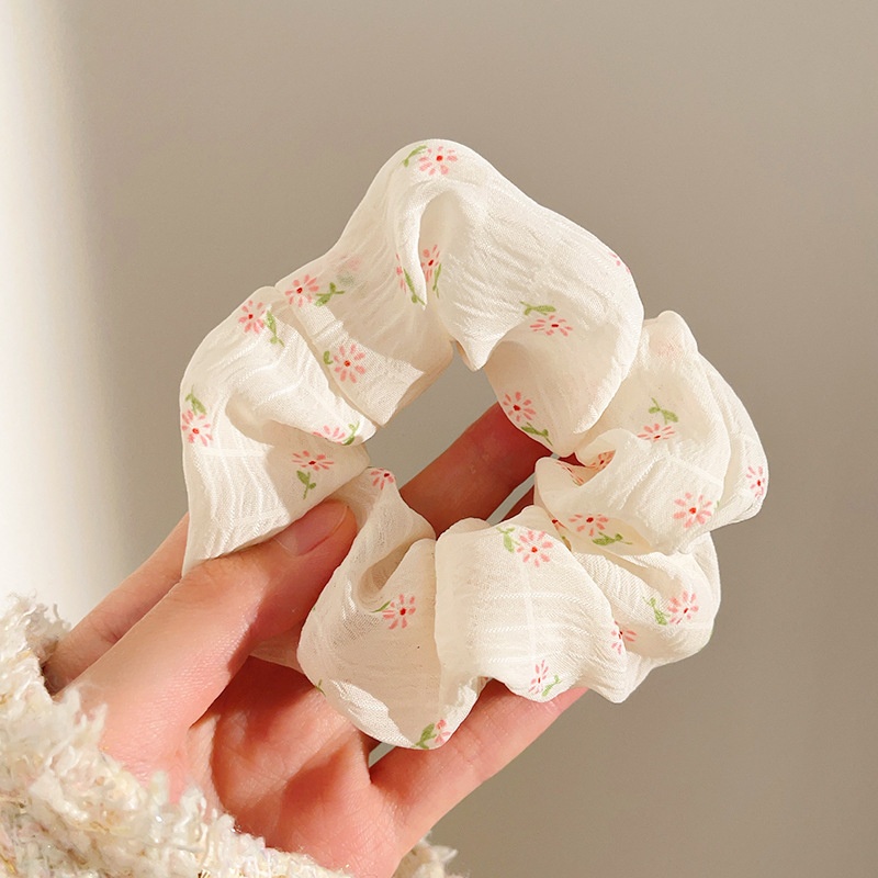 Women's Sweet Lace Ponytail Hair Tie Cloth Scrunchie Coral Lily Floral