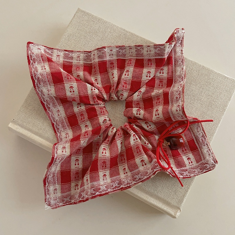 Women's Sweet Weekend Tea Party Cloth Hair Tie Plaid Fruit Print