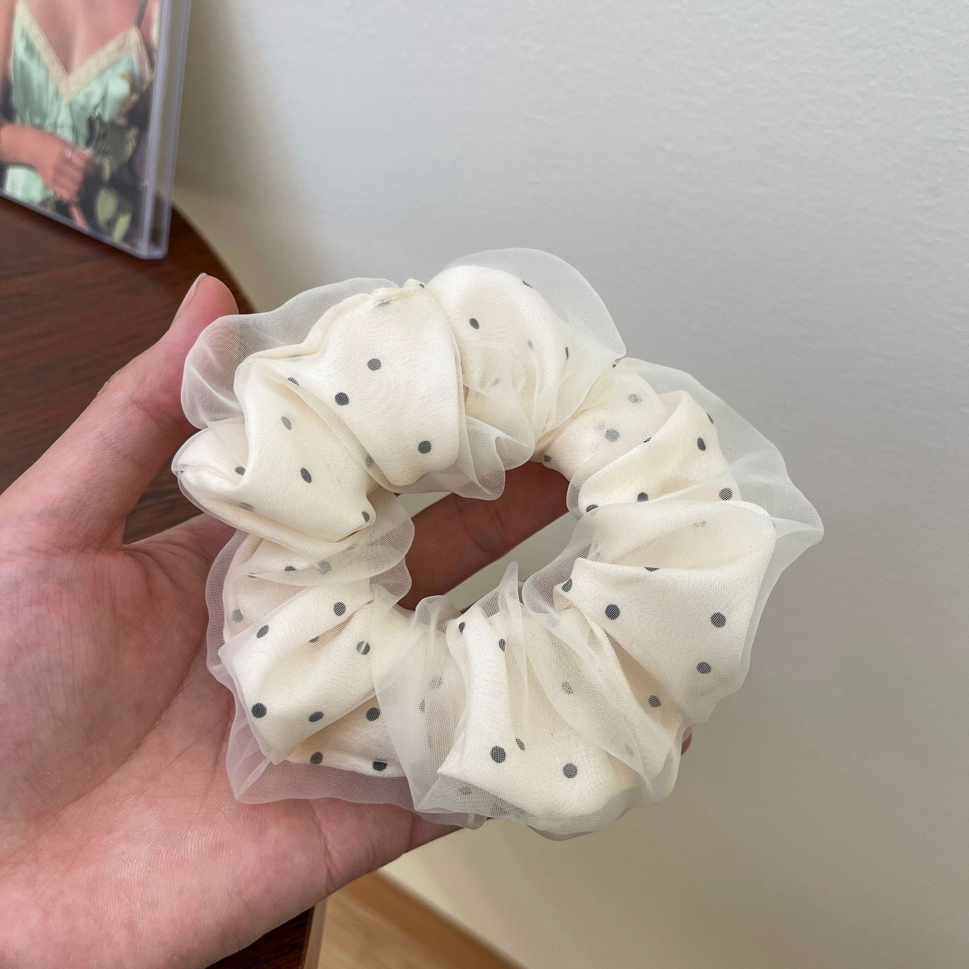 Women's Spring Summer Gauze Floral Hair Tie Rubber Band White