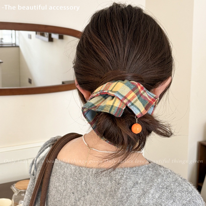 Women's Handmade Spring Ponytail Hair Scrunchie Checkered Fabric