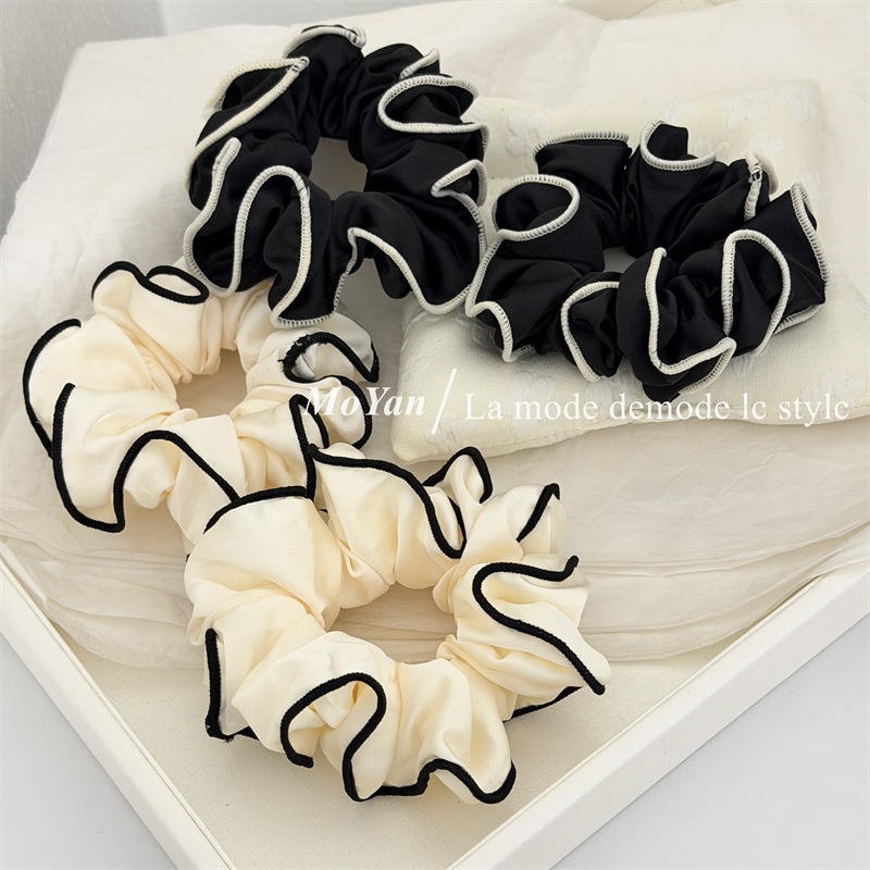 Women's Daily Soft Cloth Ponytail Hair Tie Beige Black Color Block