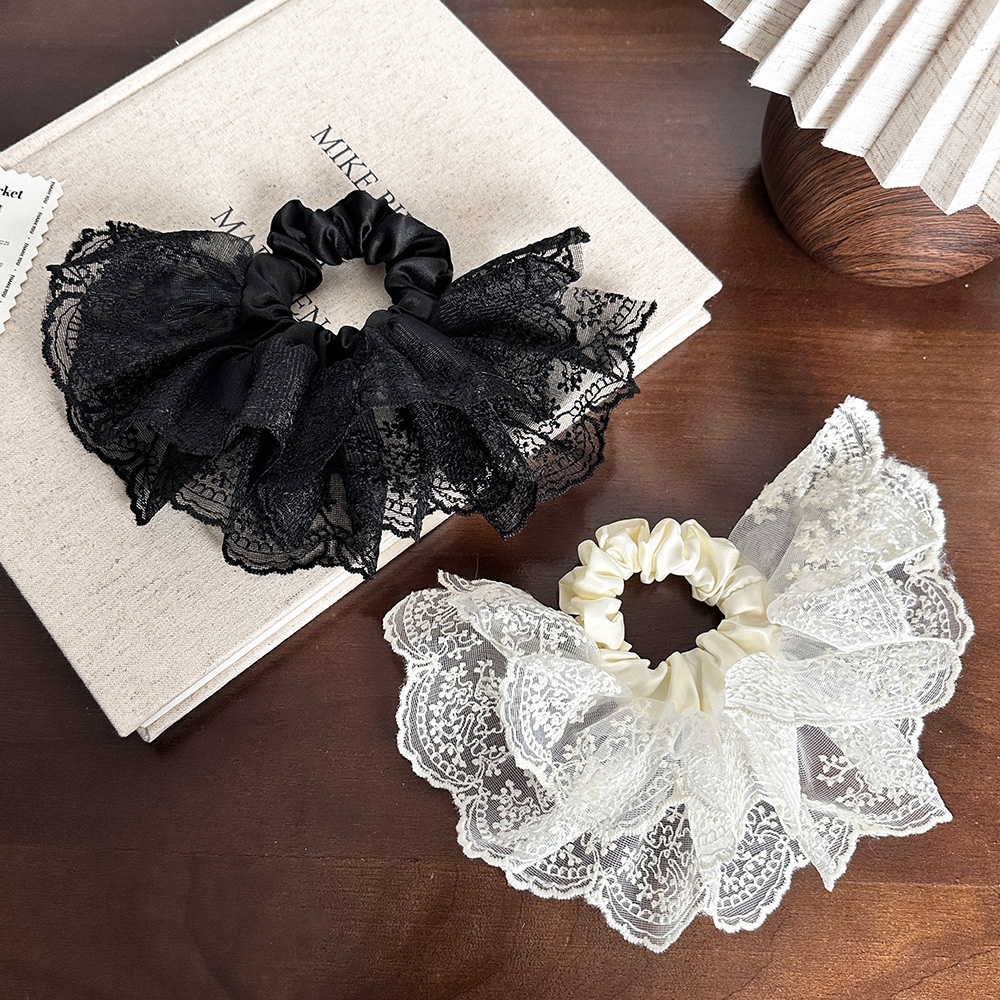 Women's Elegant Low Ponytail Scrunchie Double-Layer Pleated Lace