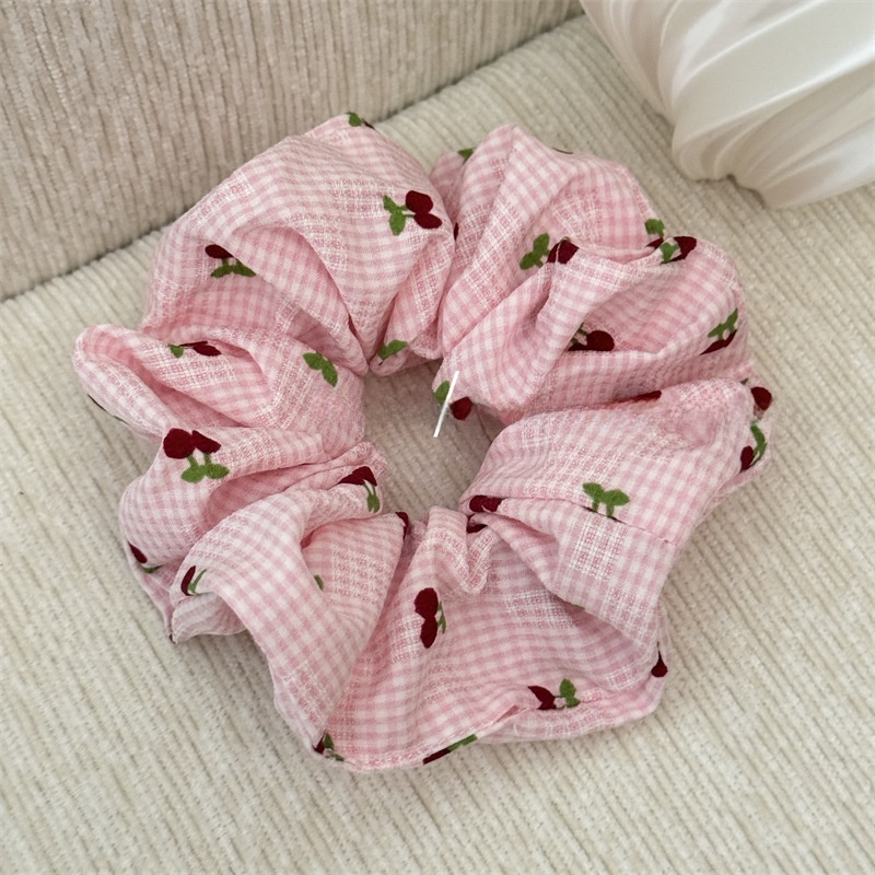 Women's All-Season Stylish Cloth Hair Scrunchies Cherry Checkered