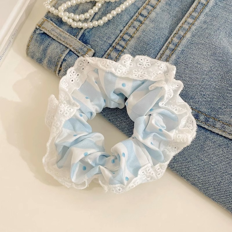Women Daily Oversized High Elastic Lace Hair Scrunchie Elegant Floral