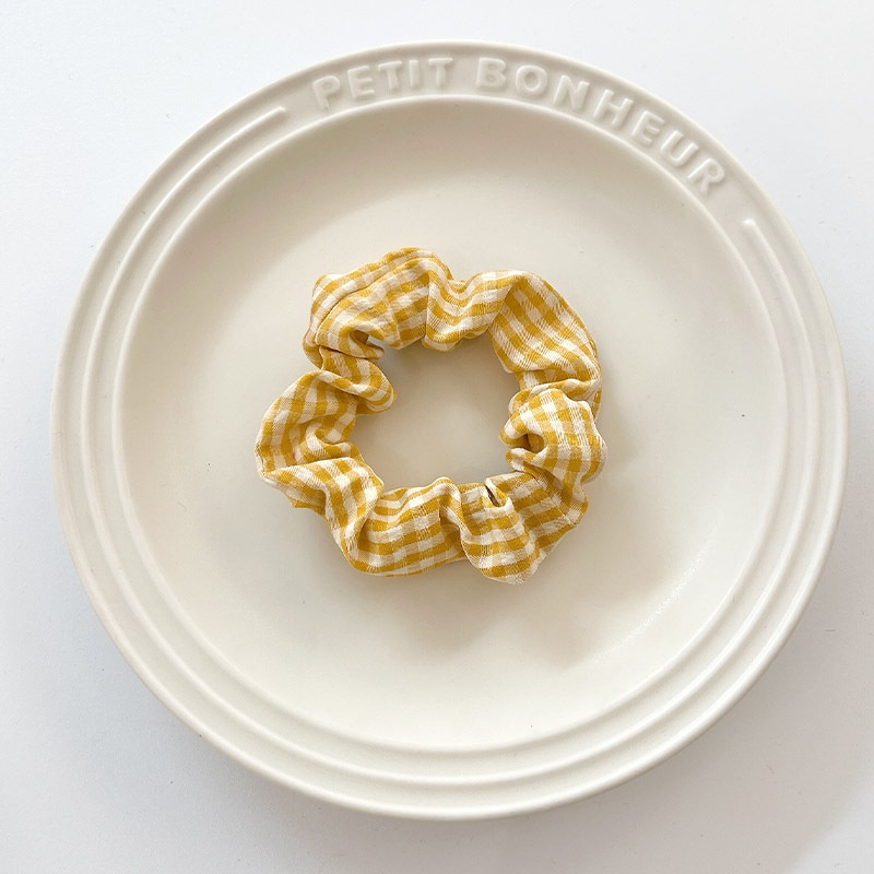 Women's Summer Fabric Scrunchie Pleated Plaid Leopard Hair Tie