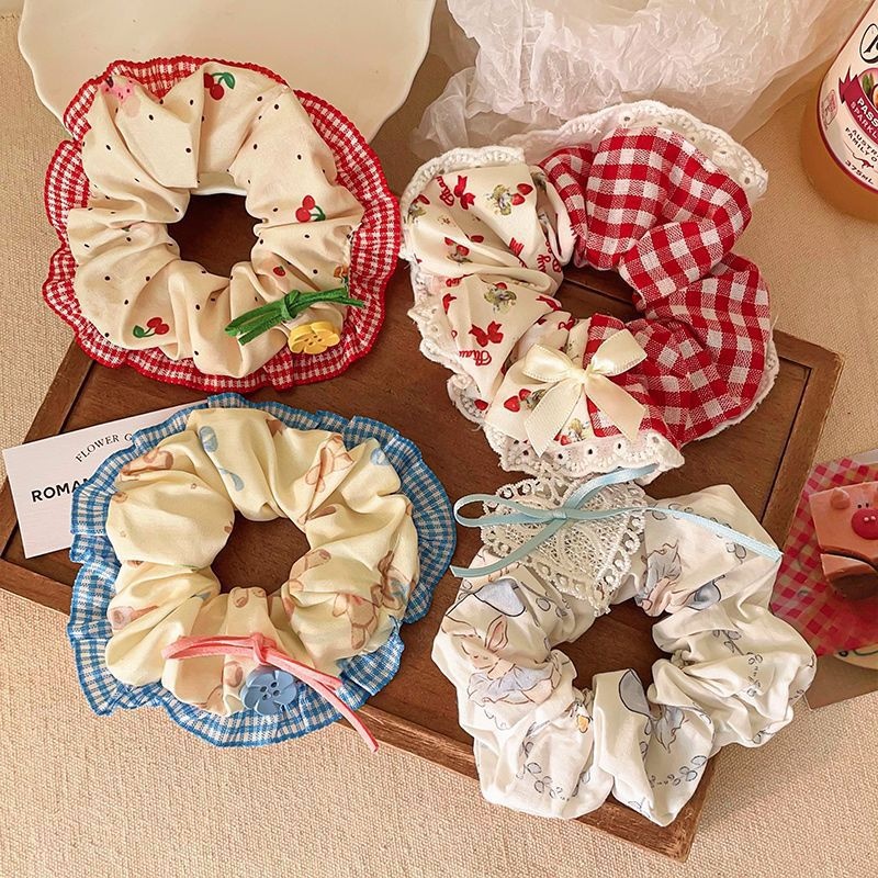 Women's Sweet Summer Bun Hair Scrunchie Irregular Pleated Fabric Tie