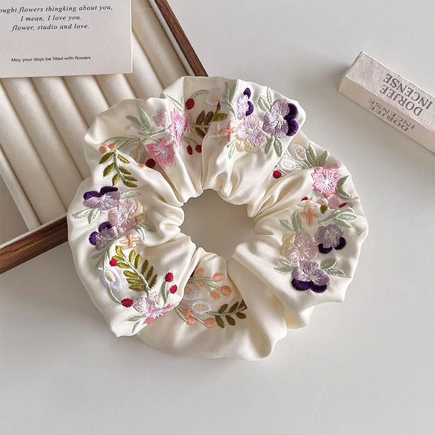 Women's Spring Cloth Hair Tie Colorful Pastoral Floral Embroidery
