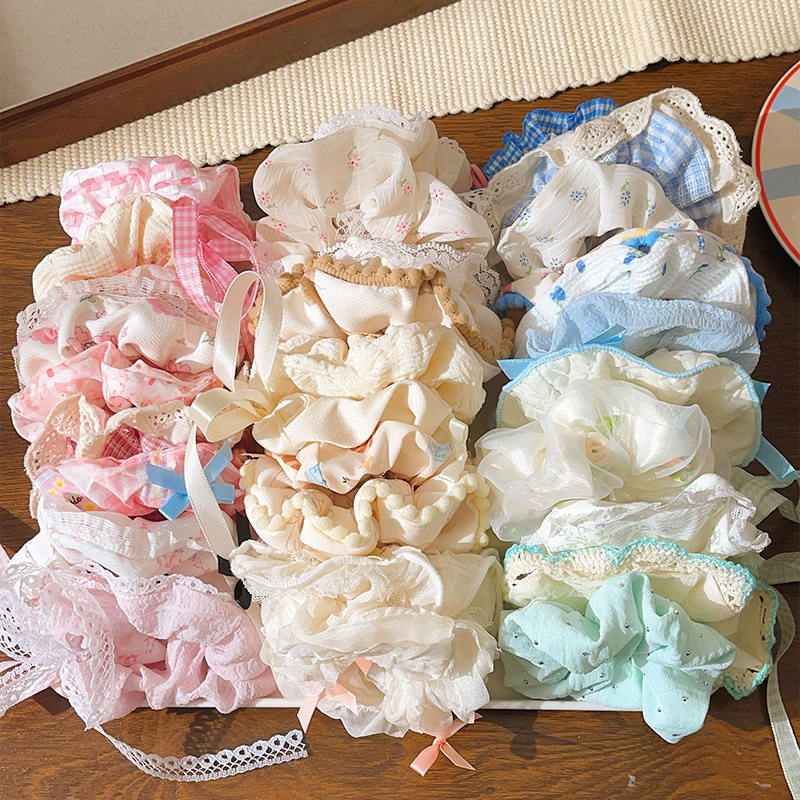 Women's Sweet Lace Ponytail Hair Tie Cloth Scrunchie Coral Lily Floral