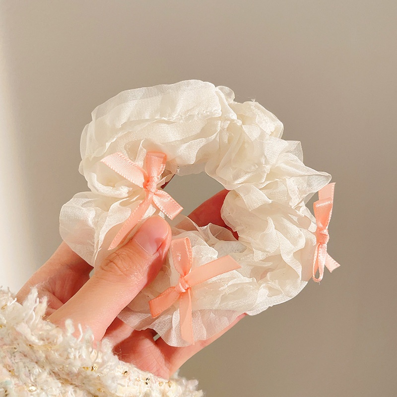 Women's Sweet Lace Ponytail Hair Tie Cloth Scrunchie Coral Lily Floral