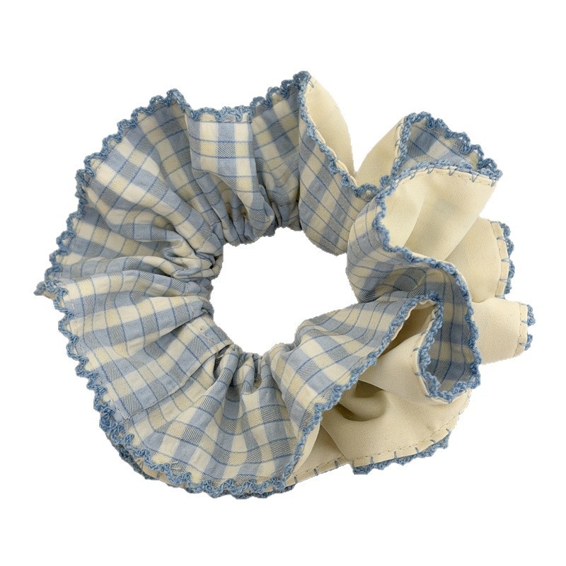 Women's Spring Summer Cloth Hair Scrunchie Sweet Purple Plaid