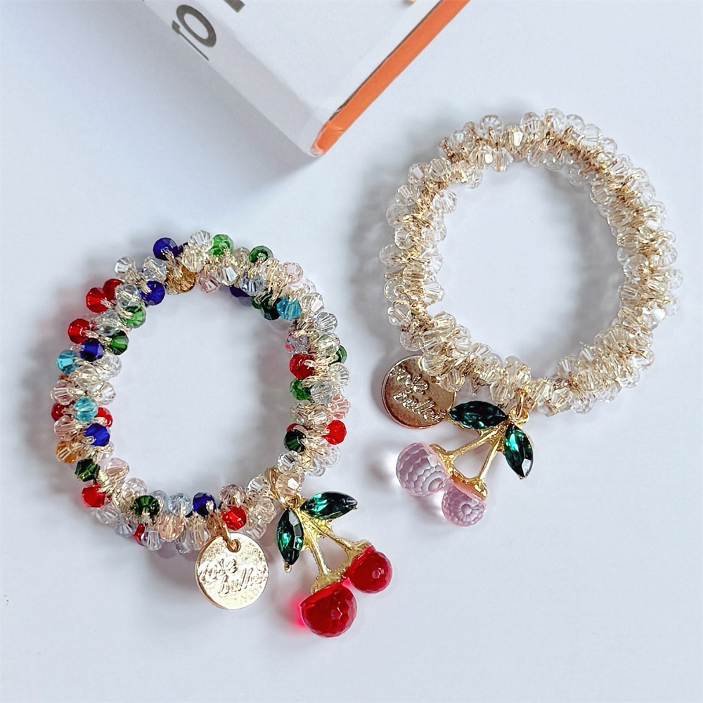 Women's Crystal Glass Hair Ties Leather Strap Bun Ponytail Bands Clear