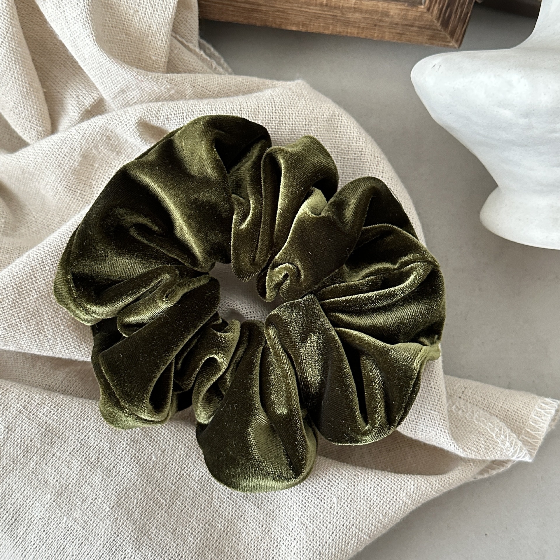 Women Large Velvet Scrunchie Soft Oversized Hair Tie Dark Solid Color