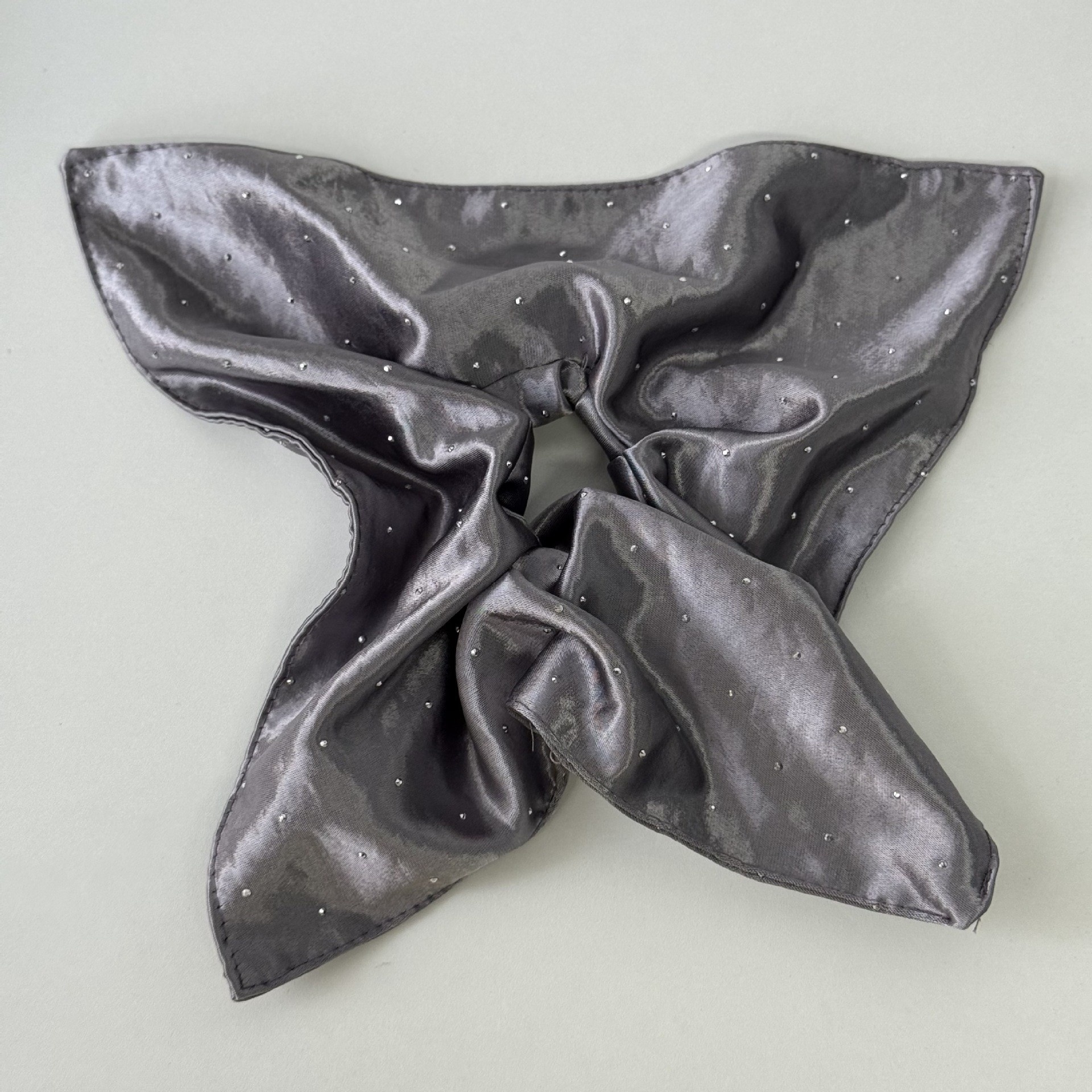 Women's Elegant Rhinestone Inlay Satin Hair Tie Scrunchie Beige