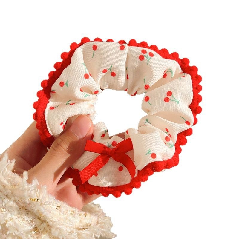 Women's Sweet Lace Ponytail Hair Tie Cloth Scrunchie Coral Lily Floral