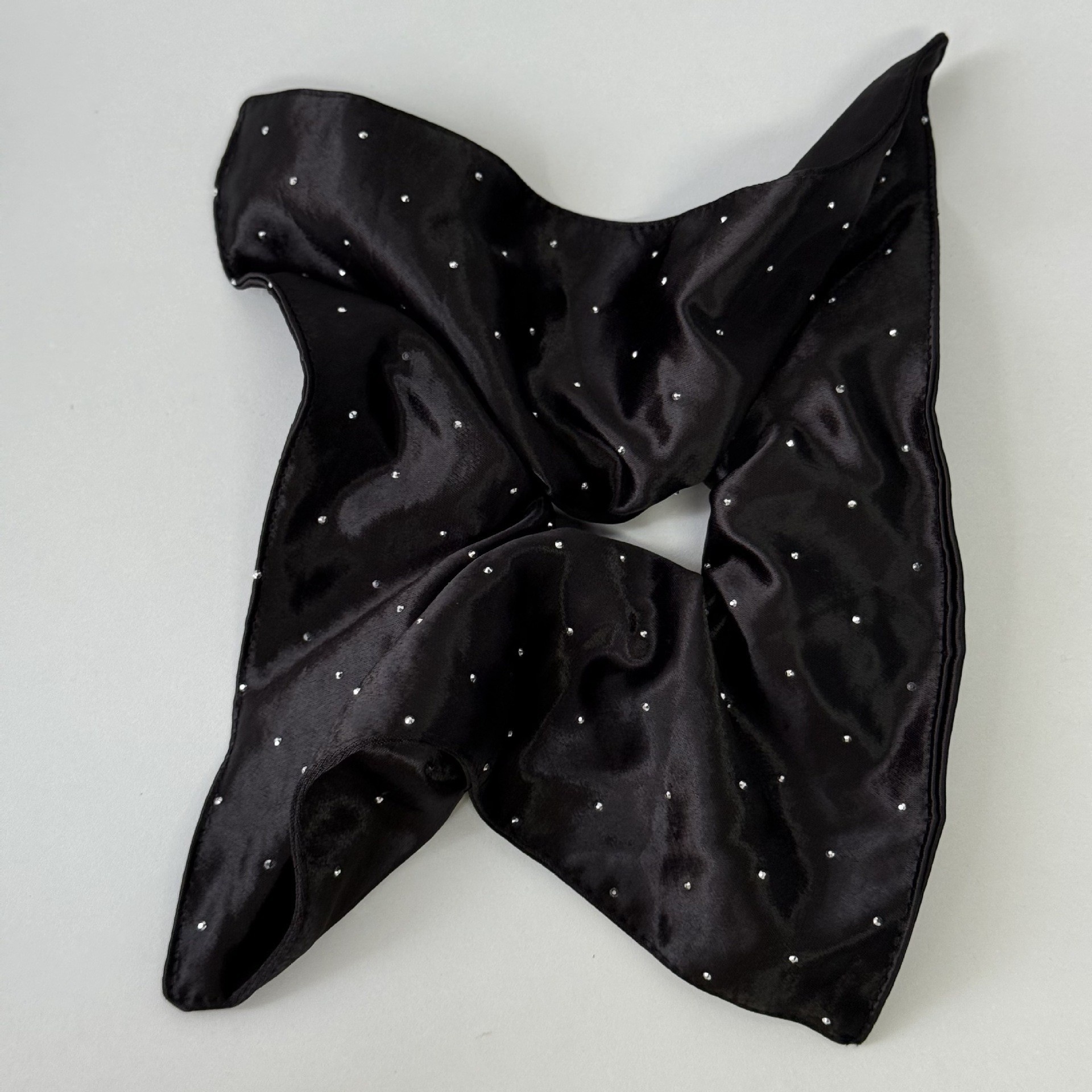 Women's Elegant Rhinestone Inlay Satin Hair Tie Scrunchie Beige