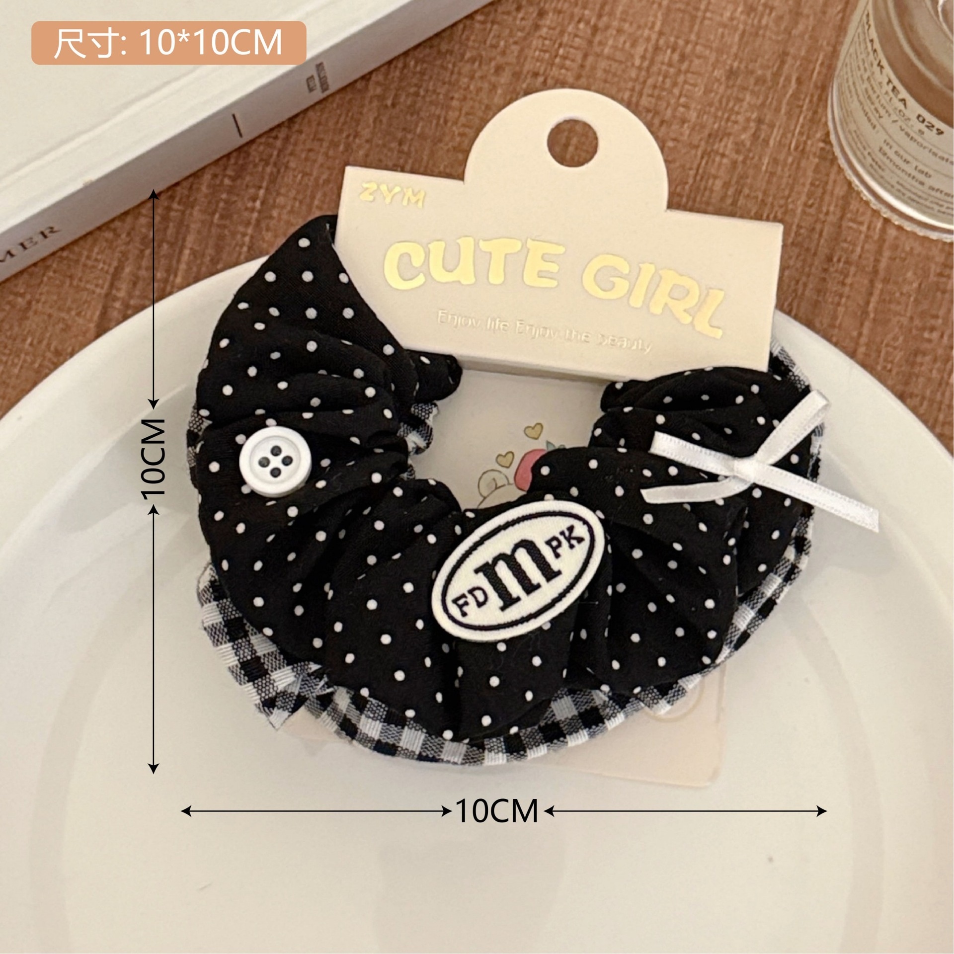 Girls Sweet Cloth Scrunchie Long Ribbon Bow Red Cherry Pattern