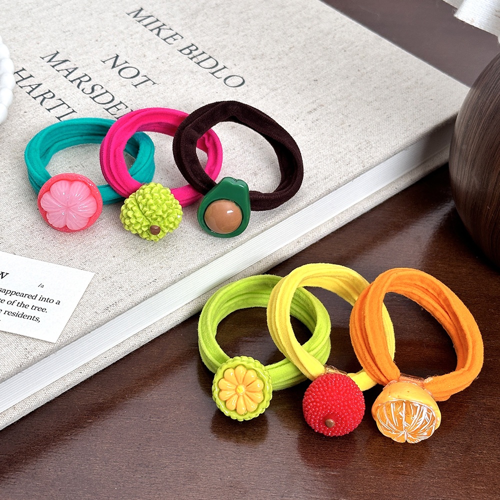 Girls Summer High Elastic Fabric Ponytail Hair Tie Sweet Orange Fruit