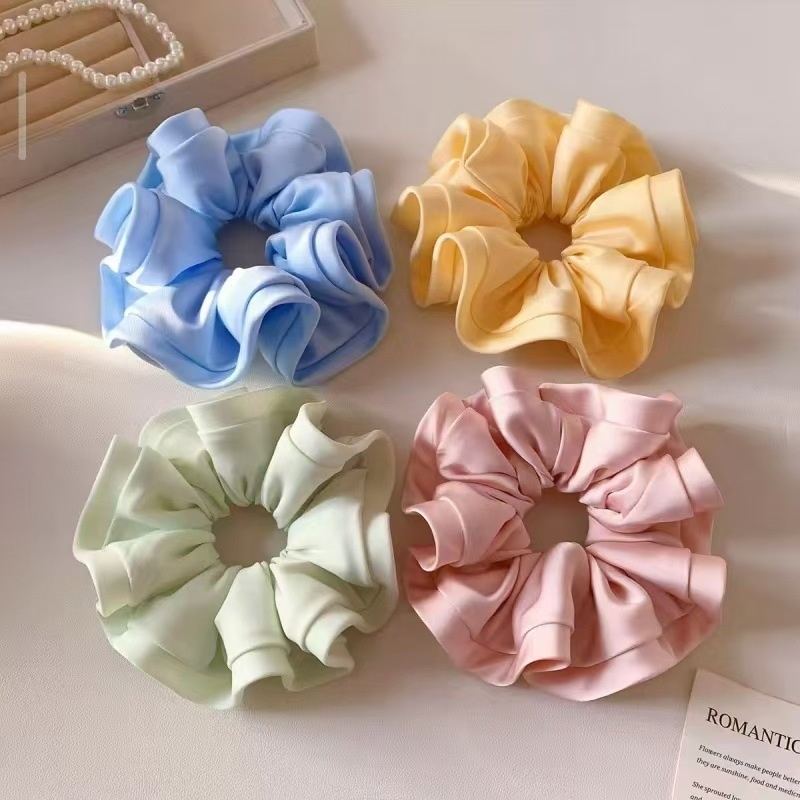 Women's All-Season Satin Flower Hair Tie Scrunchie Solid Colors