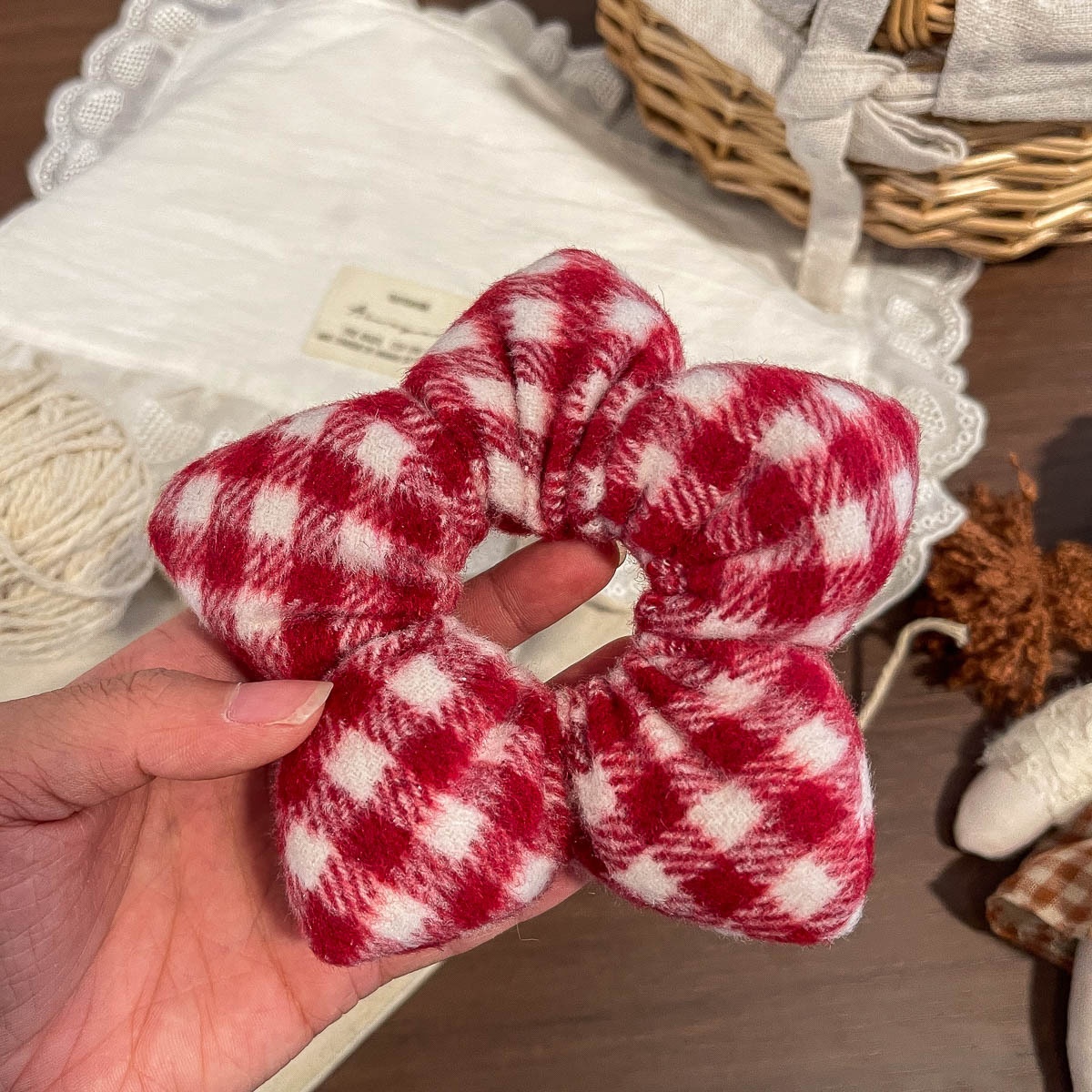 Women's Festive Velvet Hair Tie For New Year Red Heart Shape