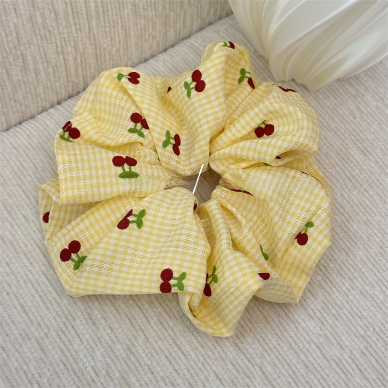 Women's All-Season Stylish Cloth Hair Scrunchies Cherry Checkered