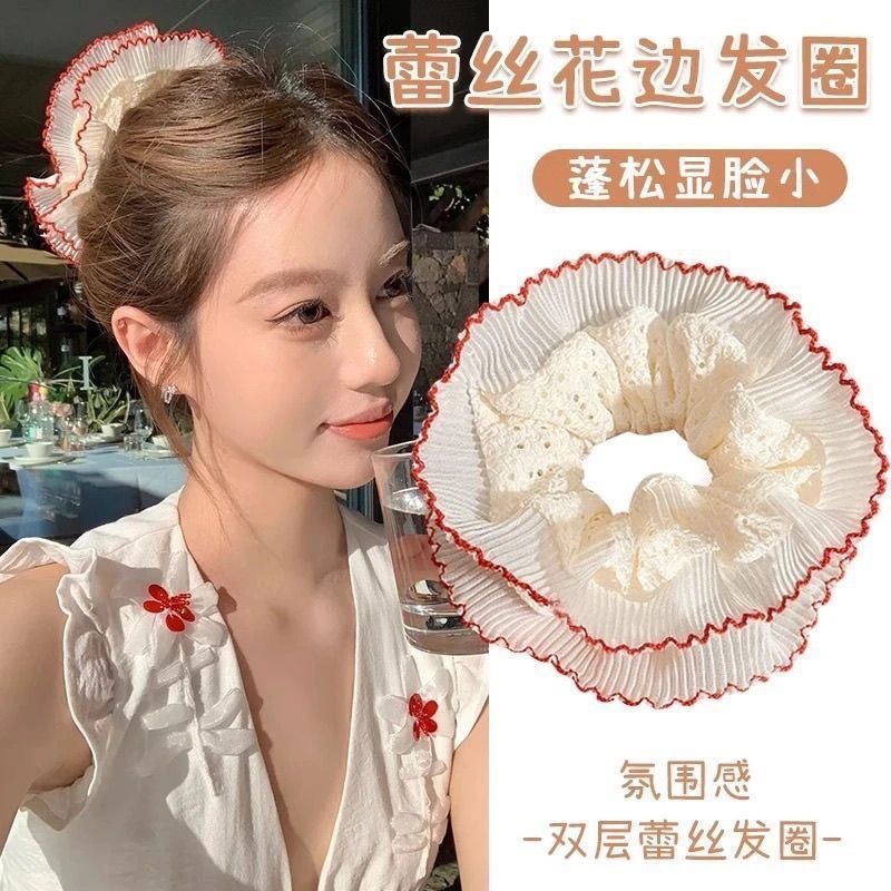 Women's Handmade Spring Ponytail Hair Scrunchie Checkered Fabric