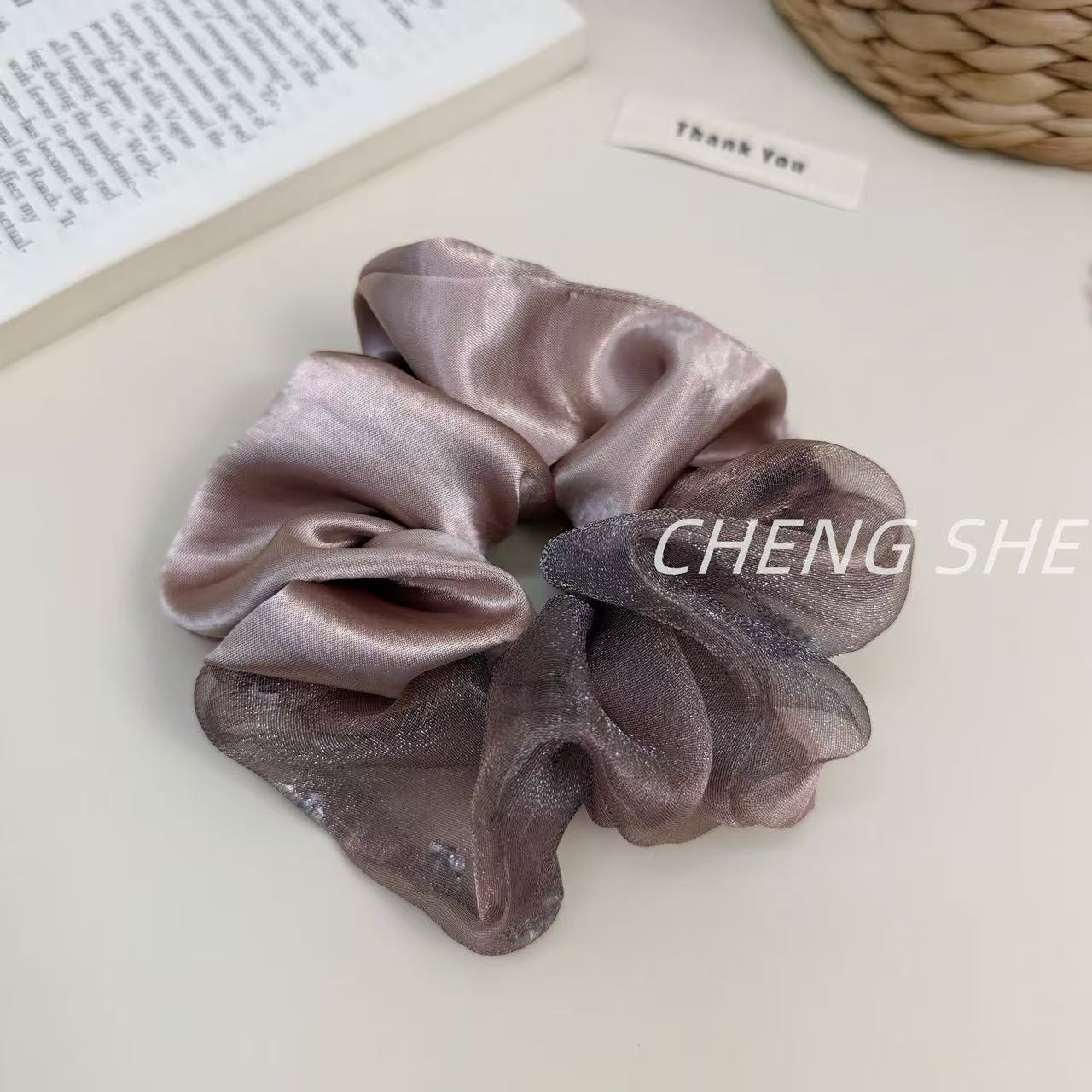 Women's Everyday Satin Gauze Scrunchie Hair Tie Beige Patchwork