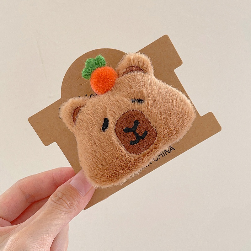 Women's Plush Rabbit Fur Hair Clip Ponytail Holder Cute Capybara Pattern