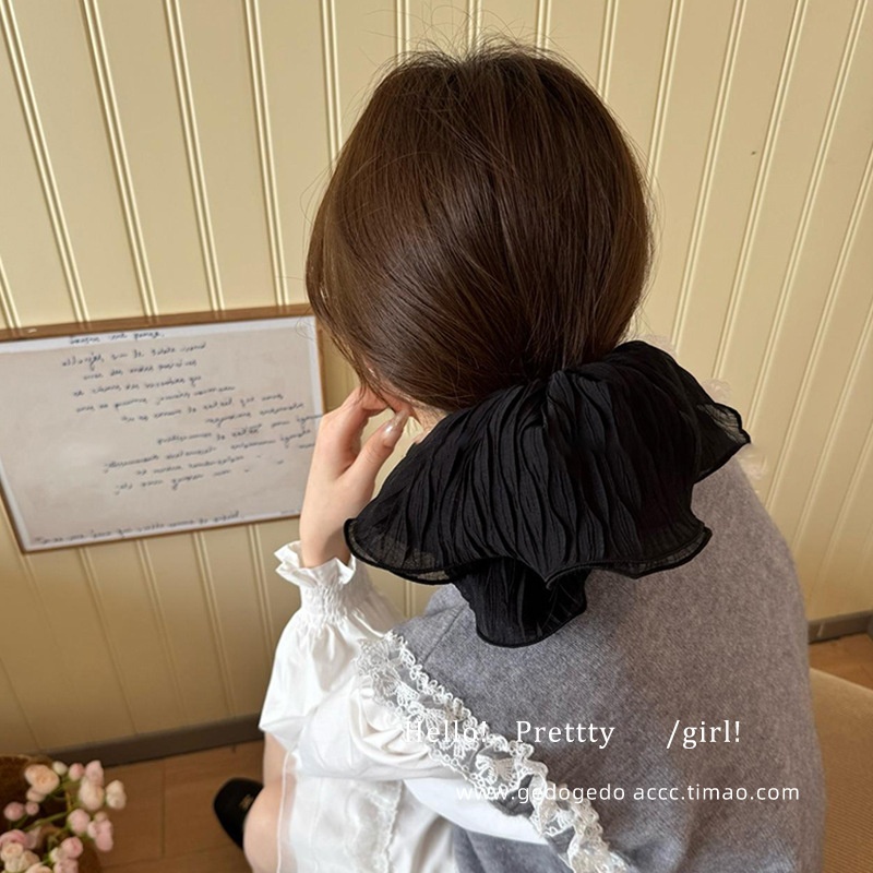 Women's Spring High-End Silky Pleated Pearl Streamer Large Hair Ring