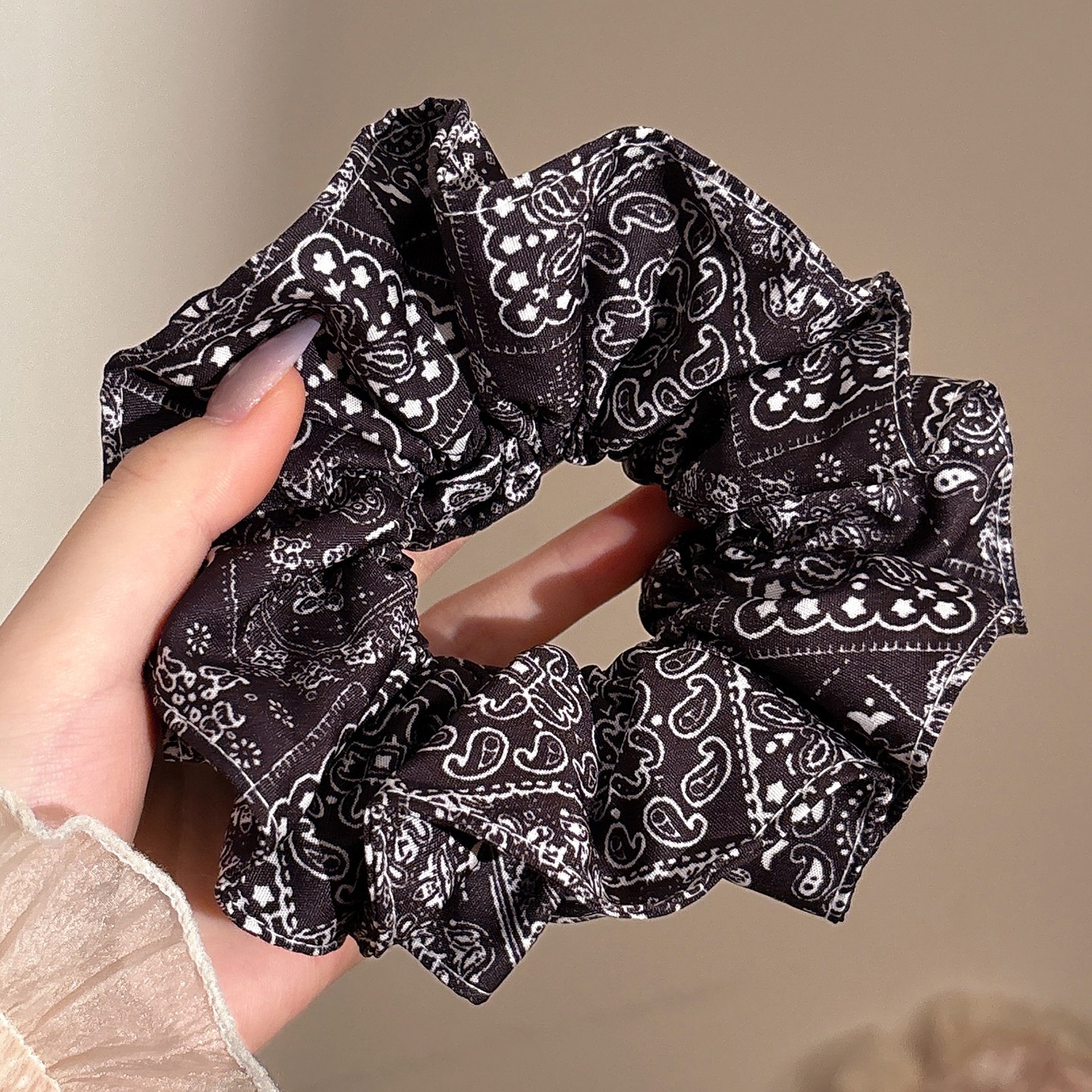 Women's Handmade Spring Ponytail Hair Scrunchie Checkered Fabric