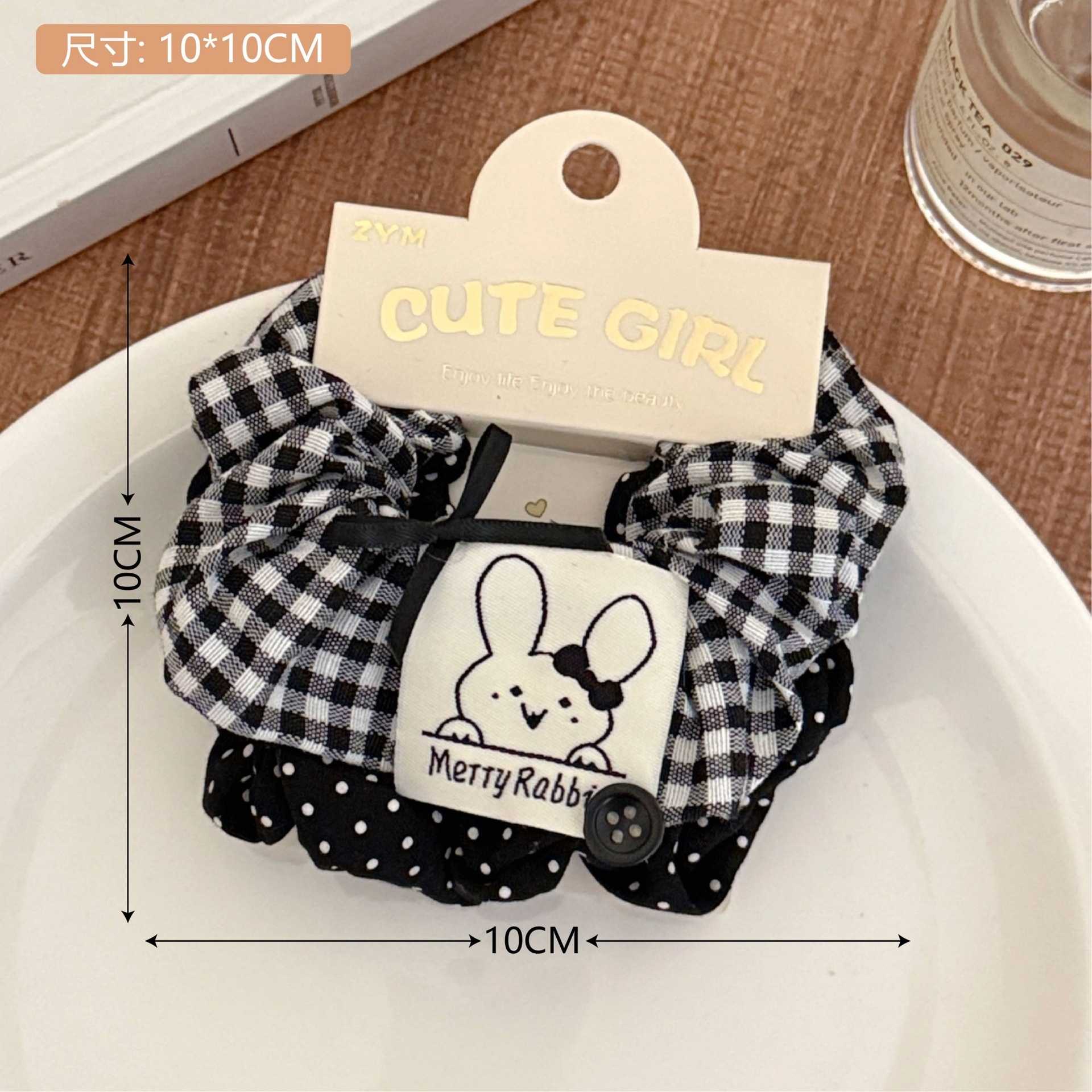 Girls Sweet Cloth Scrunchie Long Ribbon Bow Red Cherry Pattern