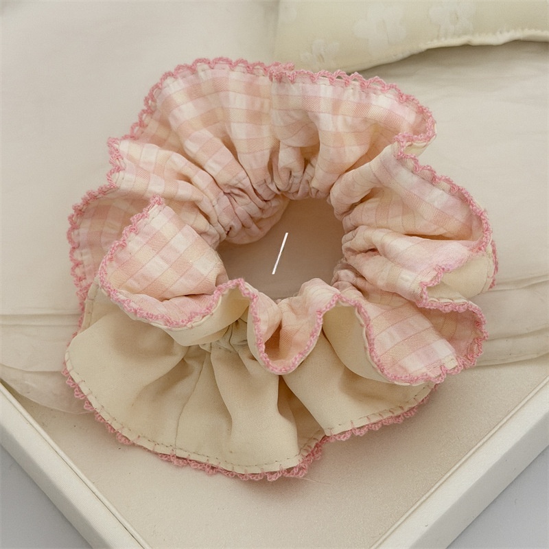 Women's Spring Summer Cloth Hair Scrunchie Sweet Purple Plaid