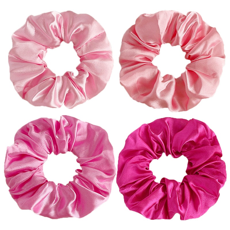 Women's Soft Fabric Ponytail Scrunchie Elastic Hair Tie Solid Pink