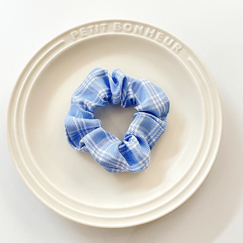 Women's Summer Fabric Scrunchie Pleated Plaid Leopard Hair Tie