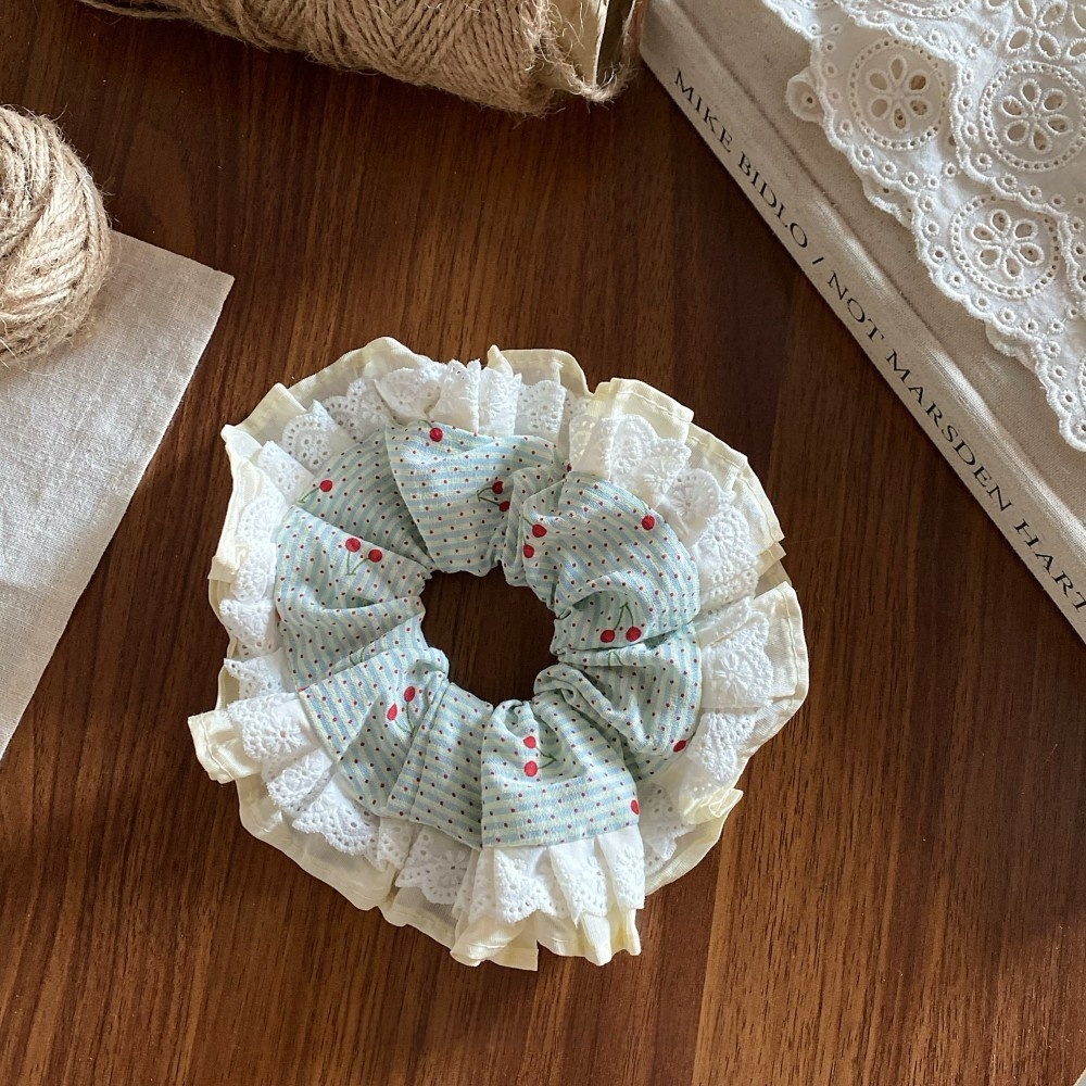 Women's Cloth Telephone Cord Hair Tie for Spring Summer Cherry Bow Knot