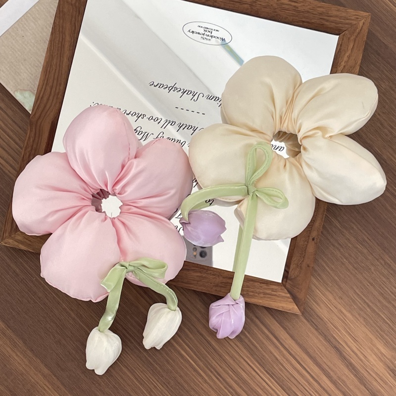 Kids Sweet Cloth Hair Rubber Band for School Daily Cute Flower Pattern