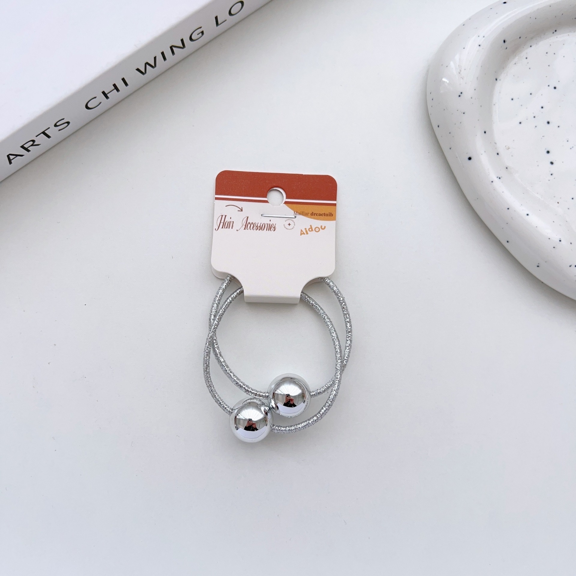 Women's Vintage Acrylic Ponytail Hair Ties Gold And Silver Round Bead