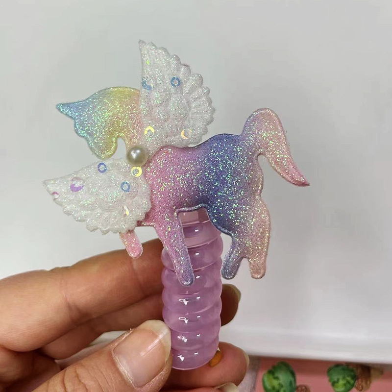 Girls Silicone Telephone Cord Ponytail Hair Rope Sweet Cartoon Butterfly