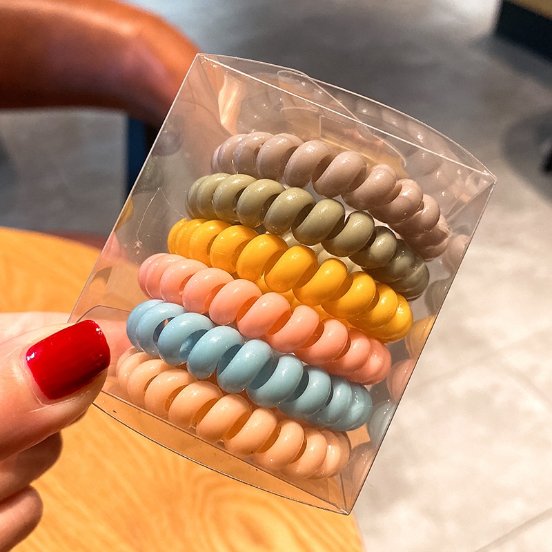 Women Autumn Plastic Telephone Cord Hair Ties 6Pcs Multicolor Round