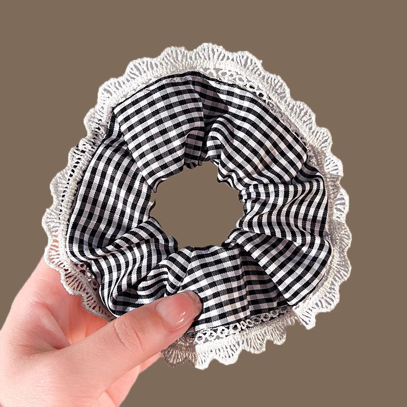 Women Spring Summer Cloth Hair Scrunchie Tie Romantic Polka Dot Lace
