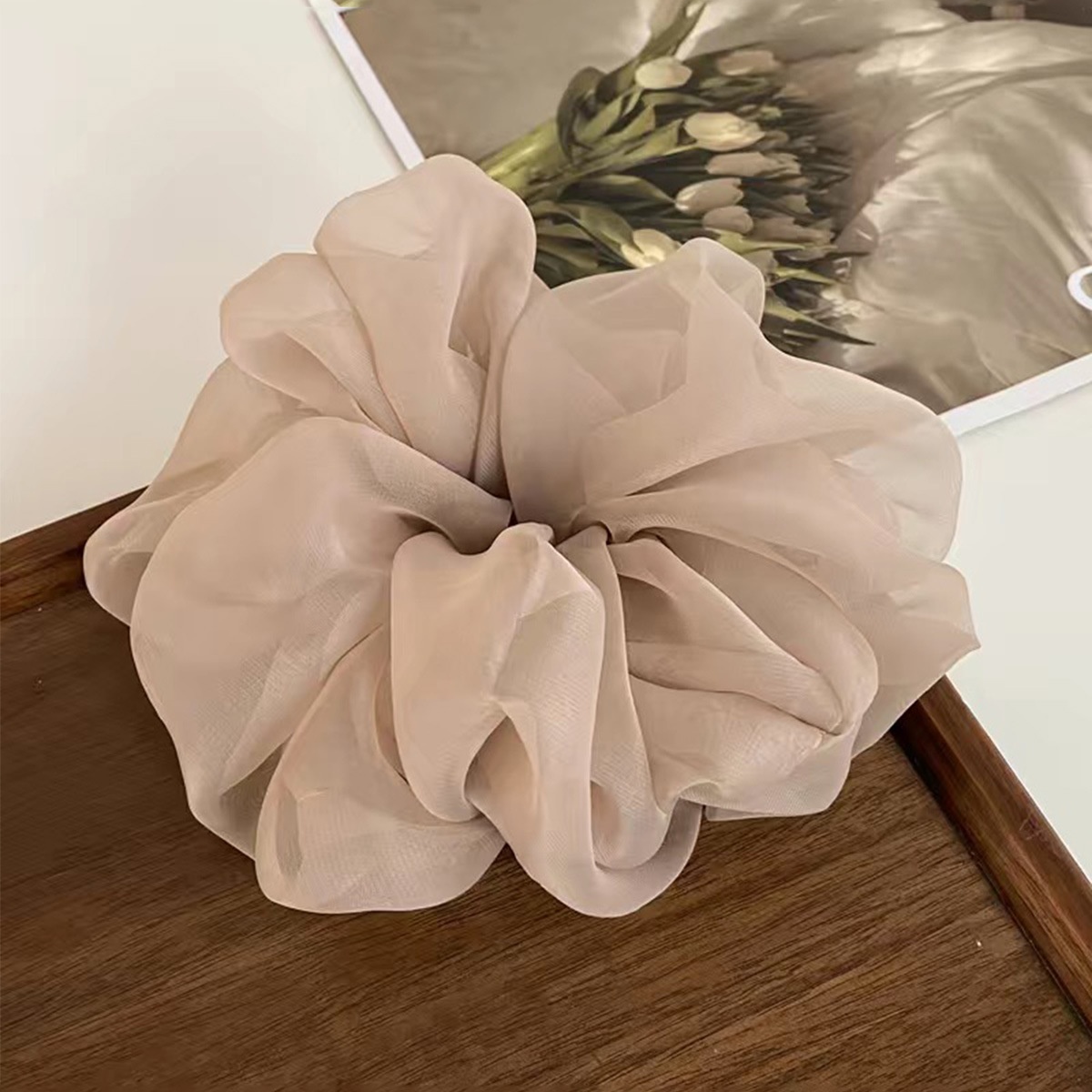 Women's Elegant Holiday Gauze Net Yarn Hair Scrunchie Solid Color