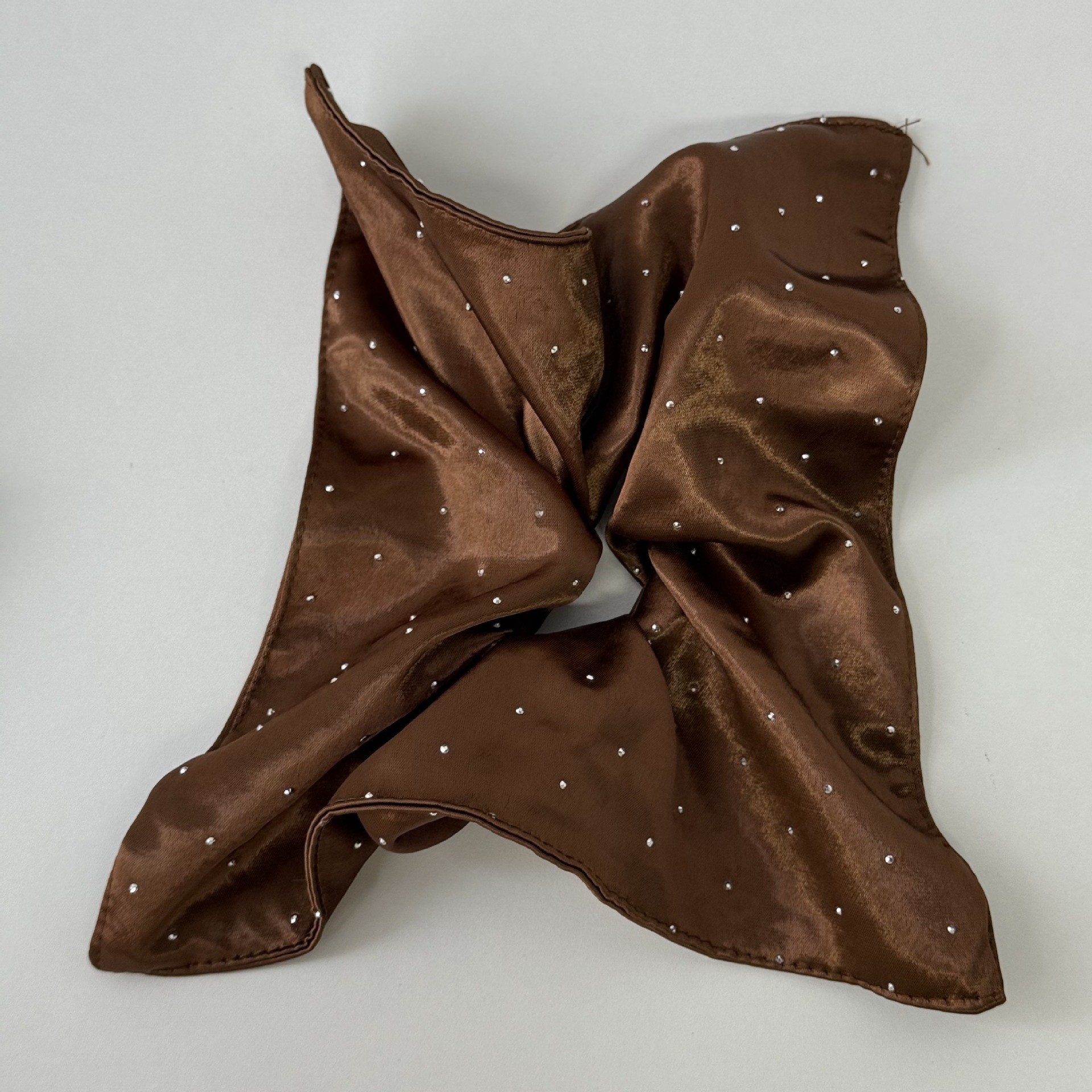 Women's Elegant Rhinestone Inlay Satin Hair Tie Scrunchie Beige