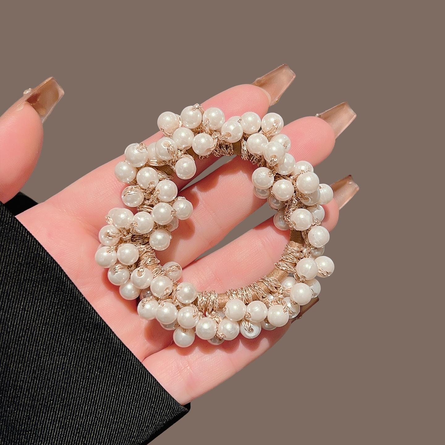 Women's Pearl Beaded Non-Slip Hair Tie For All Seasons Solid Color