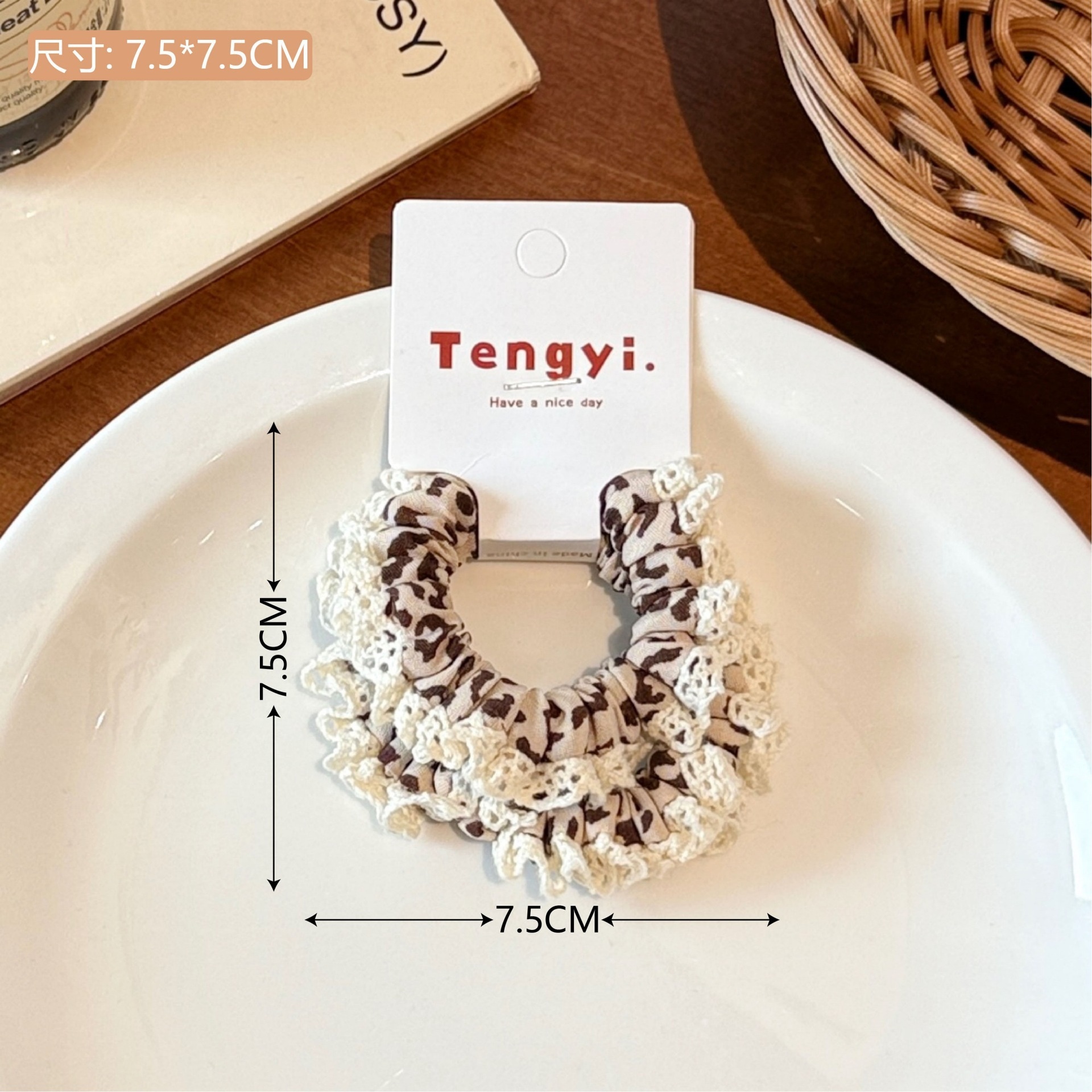 Girls Sweet Lace Trim Denim Ponytail Hair Ties Versatile Blue Cartoon Cloth